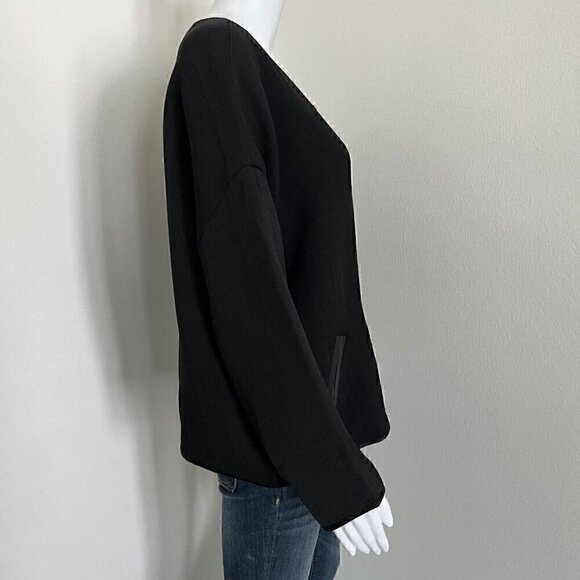 Eileen Fisher Women's Bomber Jacket Size XL Lagenlook Black Textured Silk Blend - Picture 8 of 9